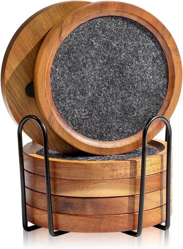 Acacia wood coasters set 6 - acacia,