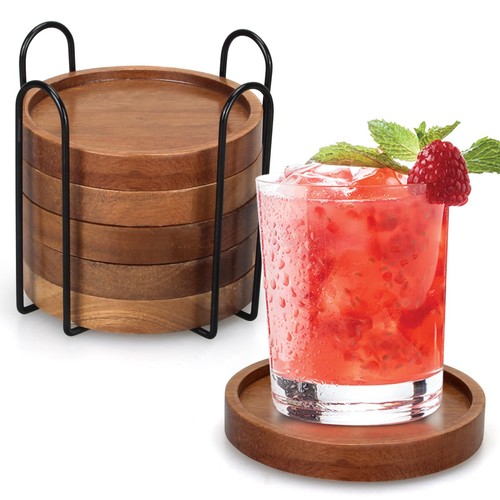Wooden drink coasters set - wooden, 6