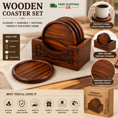 6xwooden coaster set - 6xwooden,