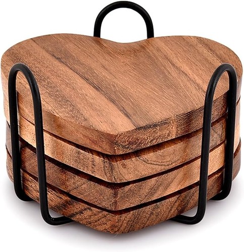Acacia wood heart coaster - heart,