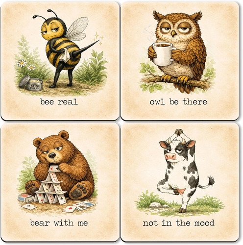 Wooden coaster set funny - wooden,