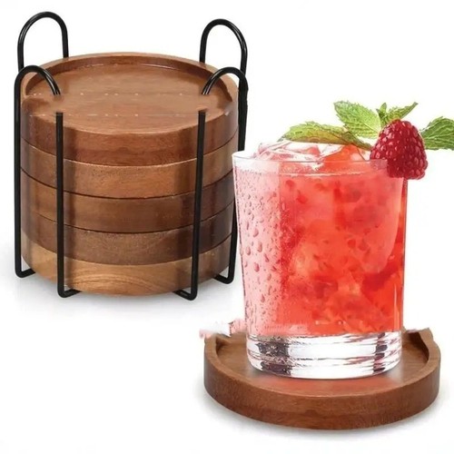 Wooden drink coasters set 6 - wooden,