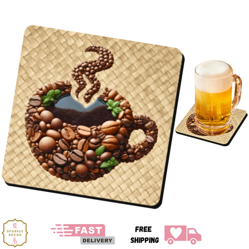 Coasters wood wicker effect - wood,