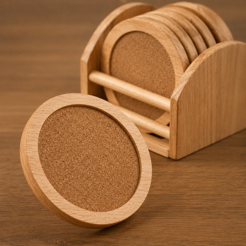6pcs natural wooden - natural, round