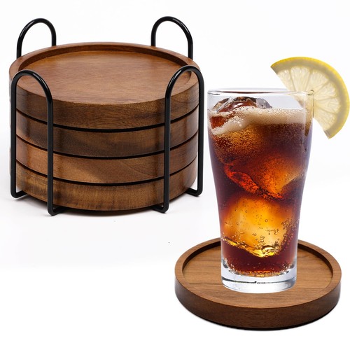 Pcs wooden drink coasters - 4,