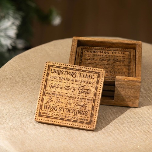 4pc wooden christmas - 4pc, christmas coasters